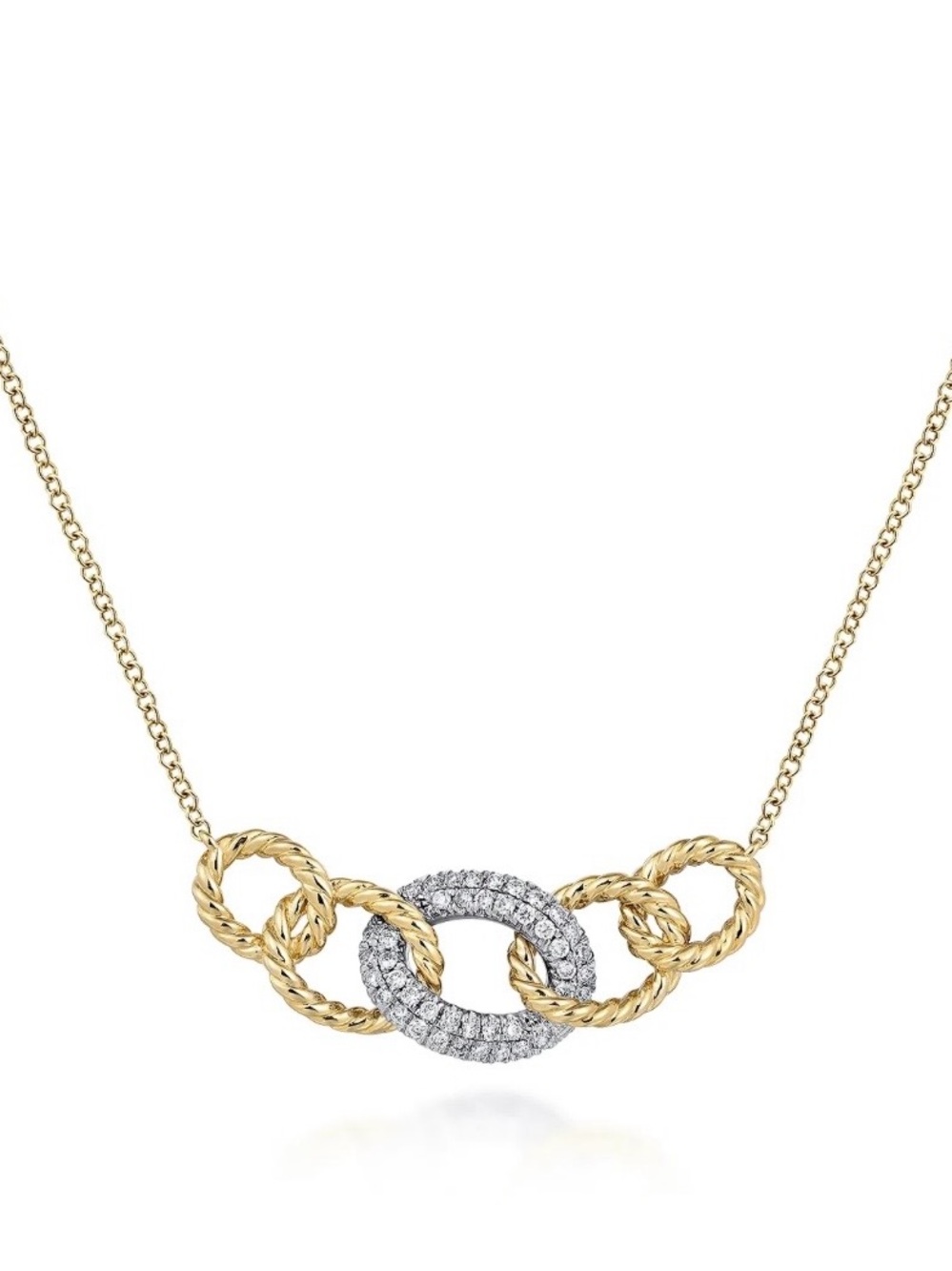 Gabriel & Co. Hampton Two-Tone Gold and Silver Interlinked Circle Necklace